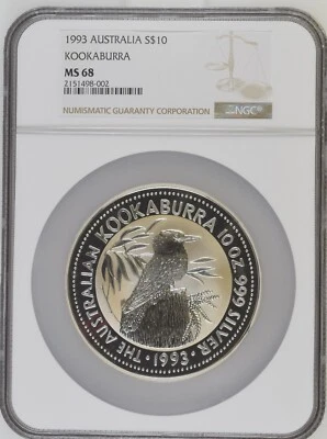 1993 AUSTRALIA $10 KOOKABURRA 10 oz 999 - NGC MS68 - ONLY 2 in this grade - Image 1 of 2