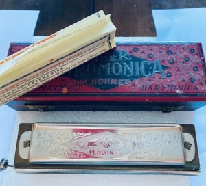 *Rare 6 POINT STAR* Antique VINTAGE SUPER CHROMONICA M.HOHNER HARMONICA-C-W BOX - Picture 1 of 8