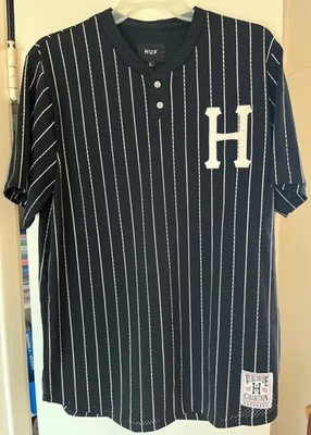 Camiseta deportiva de béisbol de malla Henley a rayas blancas y negras HUF Bronx talla grande para hombre Foto 1 de 4