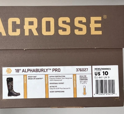 Lacrosse Alphaburly Pro 18" Mossy Oak 376027 Waterproof Hunting Boots Size 8-13 - Image 1 of 4