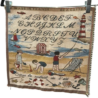 Tapiz Francés ABC Alfabeto Playa Escena Faro Niños De Colección Costero Foto 1 de 4