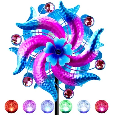 Hilanderos de viento de metal de 69" para exteriores con estante para plantas, molino de viento colorido de 3 patas para... Foto 1 de 4