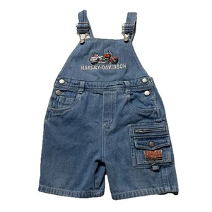 Vintage 90s Harley Davidson Toddler Denim Overalls Youth Size 3T Blue Motorcycle - Picture 1 of 12
