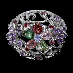 Anello in argento sterling 925 ovale tormalina ametista tanzanite gemma... - Foto 1 di 13