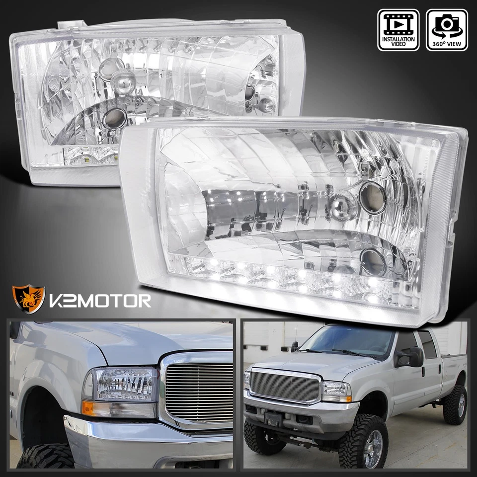 Clear Fits 1999-2004 Ford F250 F350 F450 SuperDuty Excursion Headlights LED Lamp Foto 1 de 4