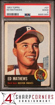 1953 TOPPS #37 ED EDDIE MATHEWS BRAVES HOF PSA 2 - Imagem 1 de 4
