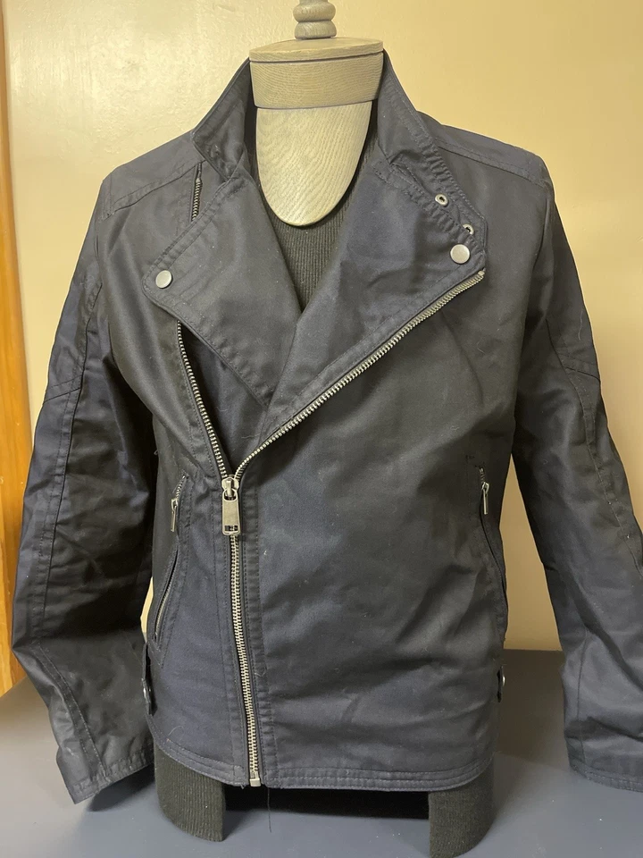 H&M Мужская очень темно-синий мотоциклиста Moto куртка размер 42R молнии хлопковая смесь - Изображение 1 из 4