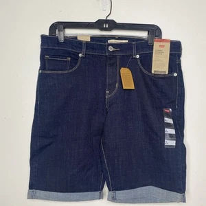 Levis Womens Classic Bermuda Shorts Size 12/W31 Dark Blue Mid Ris Stretch New - Picture 1 of 8