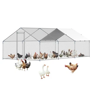 VEVOR Metal Chicken Coop 9.8x19.6x6.5 ft Walk-in Chicken Run Cover Spire Roof - Picture 1 of 12