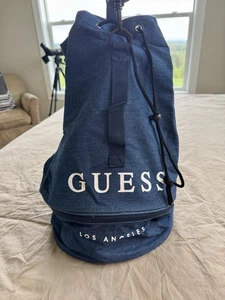 GUESS Los Angeles Blue Denim Gym Bucket Bag Duffle Bag Backpack NWT - Picture 1 of 8
