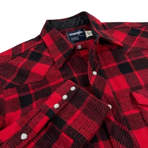 Vintage NOS Wrangler Pearl Snap Heavy Flannel Shirt 16.5 x 35 X-Long Tails Red - Picture 1 of 7