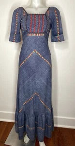 VTG 70s Maxi Dress Empire Waist Hippie Terri Junior California SZ XS / S - Picture 1 of 6