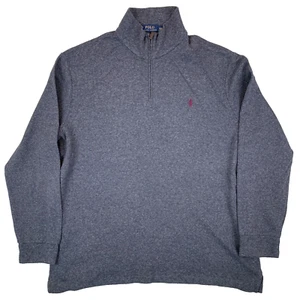 Polo Ralph Lauren grau blau gerippt Baumwolle 1/4 Reißverschluss Strick Pullover Größe Herren 2XL - Bild 1 von 15