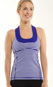 Lululemon Scoop Neck Tank Pigment Blue White Stripe Racerback Sz 6 - Picture 1 of 4