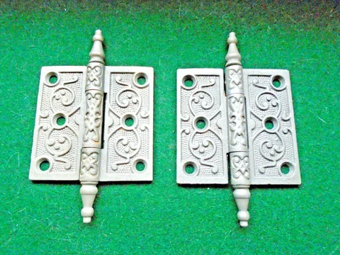 ONE PAIR VINTAGE EASTLAKE HINGES  3" X 3" STEEPLE TOP - BEAUTIFUL   (15419) Cover