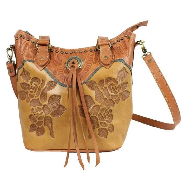Bolsa tote American West 8015869 Texas Rose grande com zíper superior balde, bronzeado dourado - Imagem 1 de 1