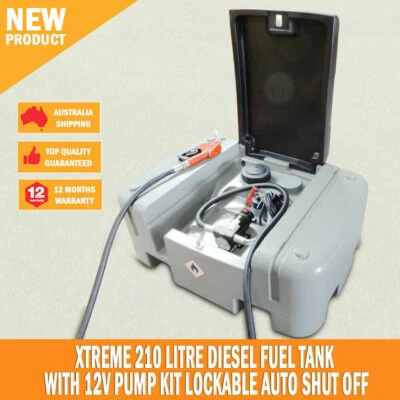 New Xtreme 210 Litre Diesel Fuel Pod Tank 12V Pump Kit Lockable Auto Shut Off - image 1 of 4