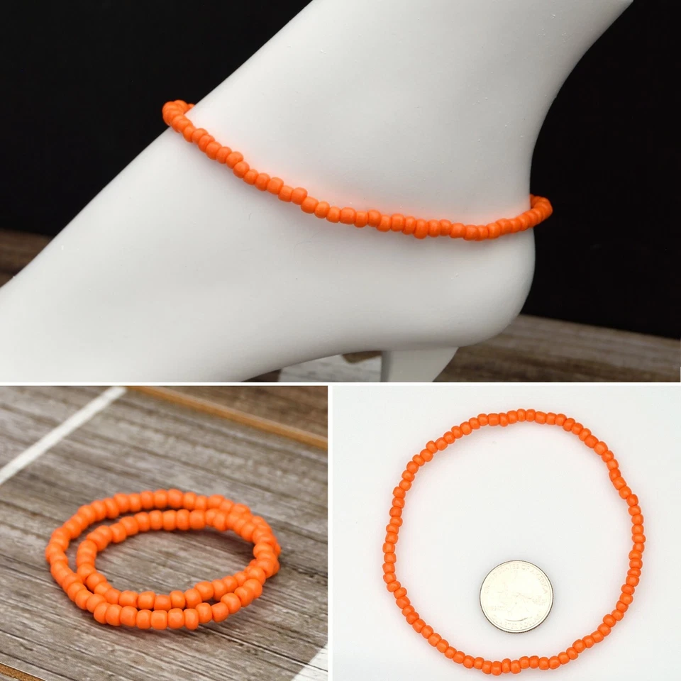 Juego de 6 brazaletes de tobillo elásticos con cuentas de vidrio arco iris Foto 1 de 1