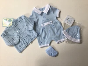 Premature tiny baby boys clothes romper hat cardigan socks blue 3-5 lbs - Picture 1 of 6