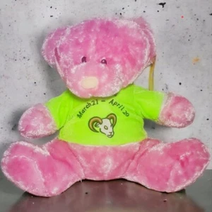 #J Neu Vintage Widder Horoskop Plüsch rosa Stofftier Bär mittelgroß - Bild 1 von 2
