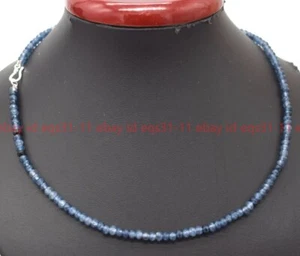 "Collana Vera Perline Pietra Preziosa Rondelle Giada Blu Scuro 2x4 mm sfaccettata 14-24"" - Foto 1 di 12