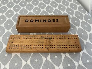 Domino Set in Wooden Box 28 piece Dominoes Game Set + Cribbage Board