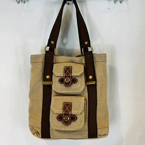 Union Bay Shoulder Bag Cotton Twill Leather Trim Magnetic Lock Two Outside Pocke - Picture 1 of 12