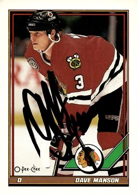 Dave Manson - Signed 1991-92 O-Pee-Chee Card #409 - Chicago Blackhawks - Image 1 of 2