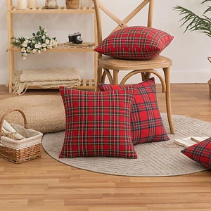 Square Rectangular Pillowcases Seasonal Throw Pillow Covers Geometric Plaid - Picture 1 of 10
