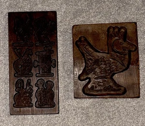 2 Mold set Dutch Wooden Speculaas Springerle Cookie Biscuit Ginger Vintage - Picture 1 of 7