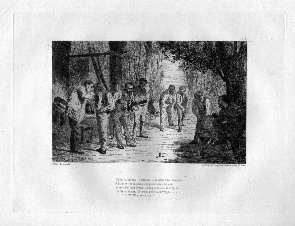 ca. 1870 Jeu de Palets eau forte gravure etching Radierung Eugene Millet - Bild 1 von 1