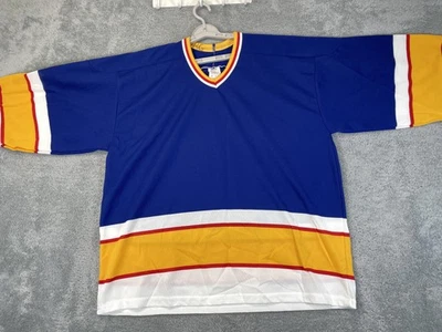 Camiseta deportiva de hockey CCM Maska para hombre XL azul amarillo blanco a rayas tejido al aire Canadá Foto 1 de 4