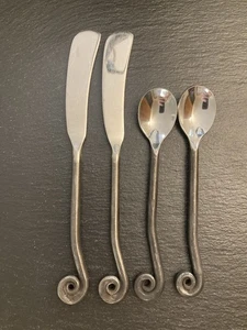 Gourmet Settings Black Handle Coiled Stainless TREBLE CLEF 4 Pcs ! SHIPS FREE - Picture 1 of 6