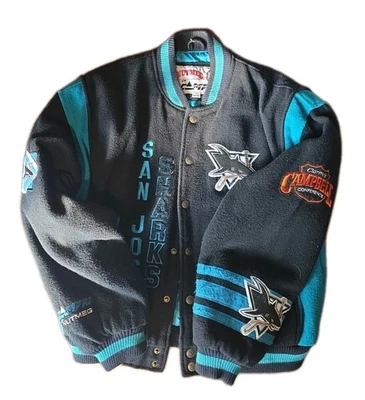Chaqueta de Lana Vintage Nuez moscada San José Tiburones Para Hombre M Campri Acolchada Forrada NHL 90s Foto 1 de 4