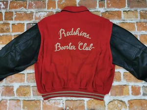 REDSKINS Club 1962 Vintage College Jacket Booster Leather Red Size: L Tip Top - Picture 1 of 12