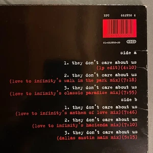 MICHAEL JACKSON THEY DON'T CARE ABOUT US LP EDIT  VINYL 12" EUROPE 1996 VG+ NM- - Foto 1 di 8