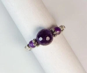 CYNTHIA LYNN "VIOLET NIGHT" DEEP PURPLE AMETHYST SILVER STRETCH RING - Picture 1 of 1