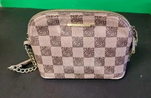 Steve Madden Dome Black Gray Checkered Logo Crossbody Bag Purse Gold Chain Strap - Picture 1 of 12