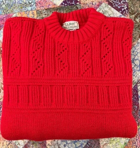 LL Bean Vintage British Wool Crew Neck Sweater Made in England Red - Picture 1 of 10