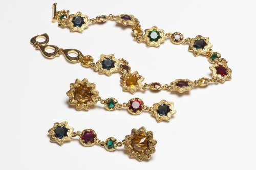 SAINT LAURENT (YSL) Set Collana Orecchini Yves Saint Laurent YSL Verde Rosso Blu Viola Cristallo Stella