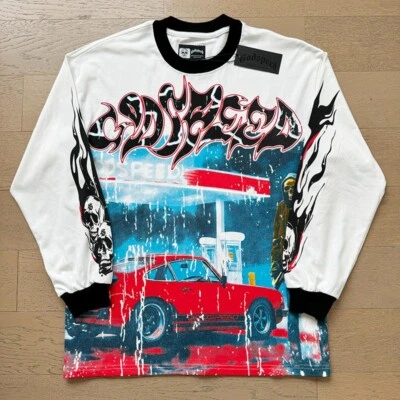 NEW Godspeed Rock sports car pattern Tee Washed Mens Long Sleeve T-shirt - Image 1 of 4