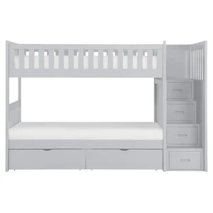 Lexicon Orion 97" Reversible Step Storage Wood Bunk Bed with Storage Box in Gray - Picture 1 of 4