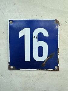 Number 16 Vintage Enamel House Numbers Made in Europe Room Hotel FREE POSTAGE
