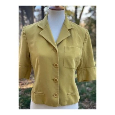 Jones New York 100% Silk Crop Blazer Jacket Yellow Sz 4 - Image 1 of 4