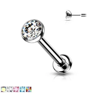 Titanium Push Fit Threadless Tragus Helix Labret Philtrum Monroe Gem Flat Stud - Picture 1 of 10