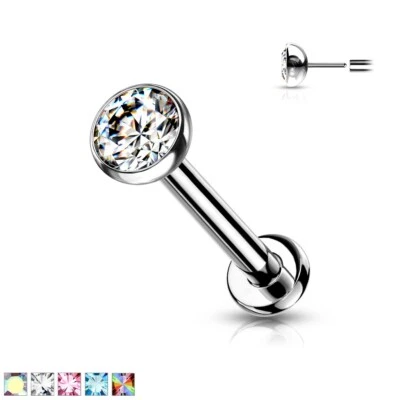 Titanium Push Fit Threadless Tragus Helix Labret Philtrum Monroe Gem Flat Stud - Image 1 of 4