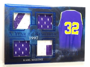 Karl Malone 2020 Leaf In The Game Used Quad Game-Worn Jersey 11/35 SP Utah Jazz - Picture 1 of 4