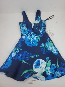B. Darlin Dress Navy Floral Dance Prom Homecoming Women's Size 1/2 MADE IN USA - Picture 1 of 9