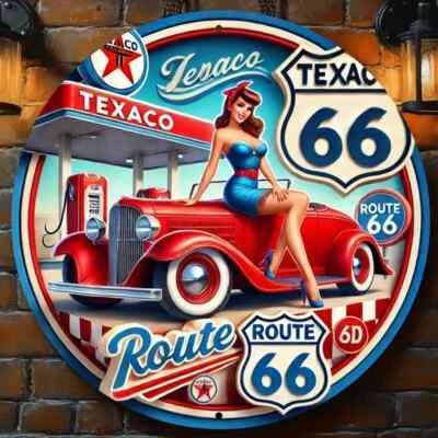 Letrero redondo resistente a la intemperie de aluminio TEXACO GASOLINA ESTILO RETRO GARAJE HOMBRE CUEVA ACEITE Foto 1 de 2