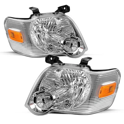 For 2006-2010 Ford Explorer Chrome Housing Amber Corner Headlights Lamps Set - Image 1 of 4